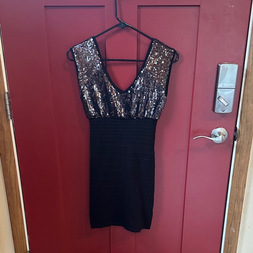 Guess Black and Silver Sequin Mini Dress